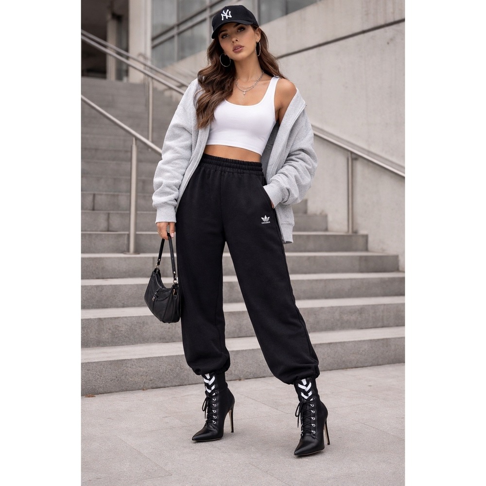 Adidas Womens Streetwear Black Lace Up Ankle Track Pants Joggers‎ Size xs